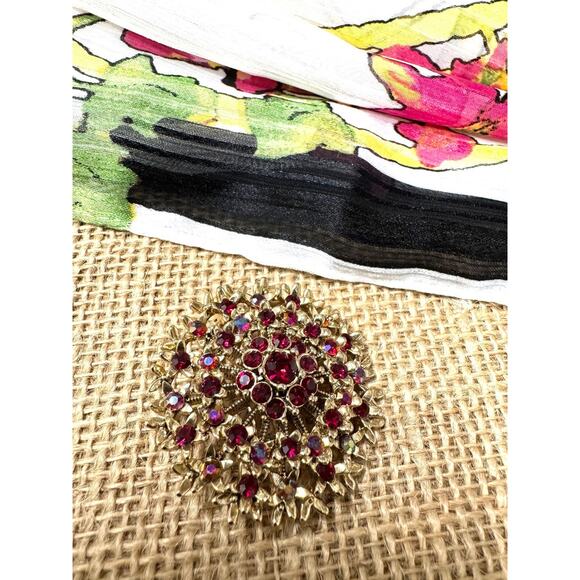 Vintage Liz Claiborne Red Rhinestone Brooch - Picture 1 of 5